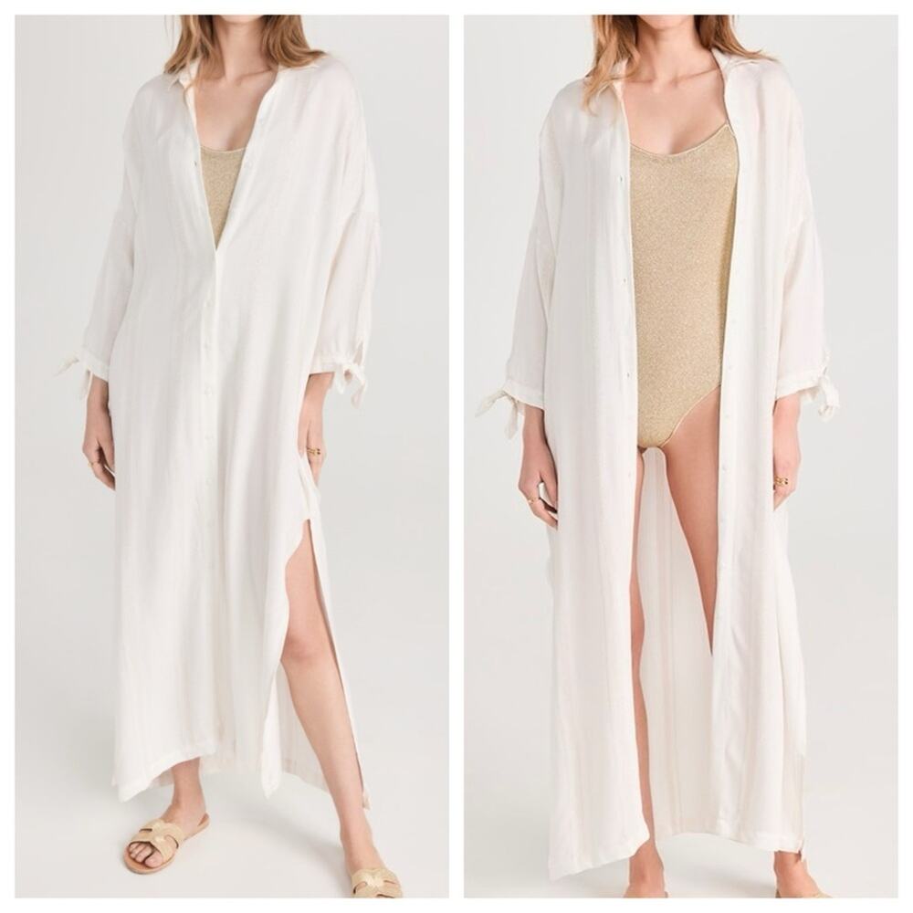 Shimmer Maxi Shirtdress OS Boho Duster Hamptons Coastal Beachy Cover-Up NWT